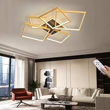 Imagem de Luminária de teto LED moderna com controle remoto, luminária de teto com design retangular, iluminação de acrílico e alumínio para quarto, cozinha, sala de jantar, estudo, varanda (dourada,