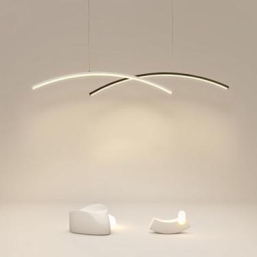 Imagem de Luzes pendentes LED simples e modernas, reguláveis com controle remoto, lustre de design curvo, luzes suspensas para cozinha, sala de estar, quarto, sala de jantar, lâmpadas de lustre