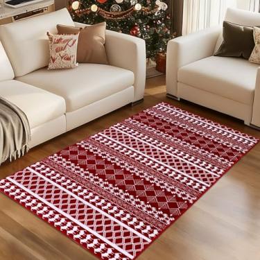 Imagem de WETRBWEH Tapete vermelho de Natal 7,5 x 12,5 cm, tapete de Natal tipo caxemira, antiderrapante, lavável, tapete de Natal de camada baixa, para sala de estar, quarto, sala de jantar, escritório