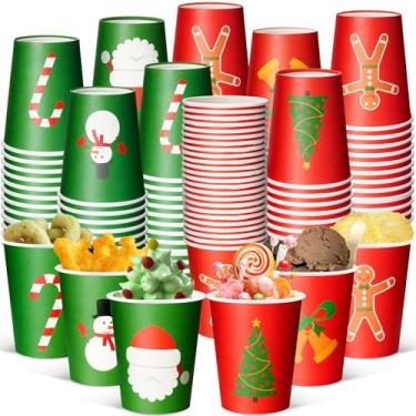 Imagem de Roshtia 300 peças de copos de papel descartáveis de Natal 227 g copos vermelhos e verdes para suco de café, bebidas quentes ou frias, festa de Natal engraçada, restaurante, suprimentos de negócios