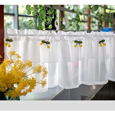 Imagem de Cortina de cozinha curta cortina de meia janela com estampado floral cortinas de cozinha algodão linho café cortinas lantejoulas cortinas curtas de gaze semi-transparente, estilo pastoral W150 cm