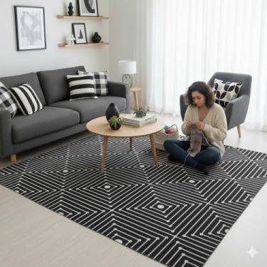 Imagem de Tapete sala Domus Antiderrapante 2,00m x 1,50m Algodão Colorido (PRETO)