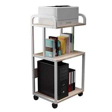 Imagem de FTOQWZXV Suporte de impressora de 3 camadas com moldura de metal, mesa de impressora móvel, para escritório, sala de estar, máquina de fax, scanner, prateleira de impressora (bege)