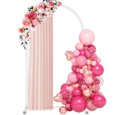 Imagem de Suporte de arco de balão de metal branco de 2,2 m, suporte de fundo de arco com base estável, 50 balões, corrente de balões – decoração fácil de instalar para casamento, aniversário, chá de bebê e