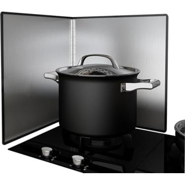 Imagem de Protetor contra respingos de aço inoxidável dobrável de dois lados para fogão – protetor de respingos de óleo e graxa, resistente ao calor, fácil de limpar (45 x 45 x 45 cm)