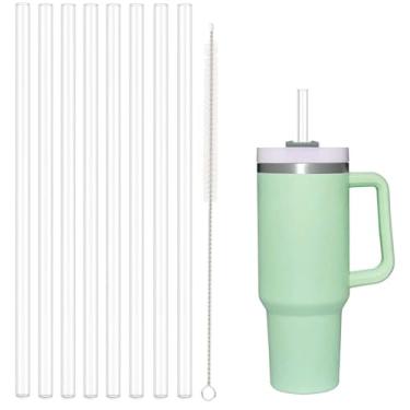 Imagem de Conjunto de canudos reutilizáveis de 30 cm compatível com Stanley Copo de copo de 850 g, pacote com 8 canudos de plástico longos com 1 escova de limpeza, adequado para smoothies, milkshakes, sucos