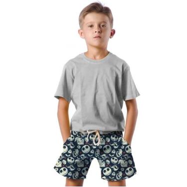Imagem de Shorts Infantil Bermuda Calção Praia Verão Caveiras Cabeças Halloween 