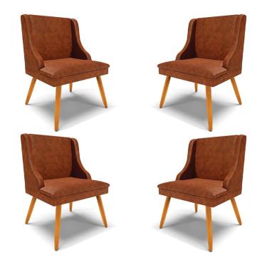 Imagem de Kit 4 Cadeiras Decorativas Sala de Jantar Pés Palito de Madeira Firenze PU Nozes/Natural G19 - Gran Belo