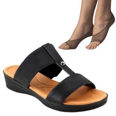 Imagem de Kit Tamanco Usaflex Tressê Feminino + 2 Pares de Meias