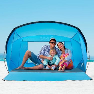 Imagem de OutdoorMaster Barraca de praia para 3-4 pessoas - fácil configuração e sombra de praia portátil dossel abrigo solar com proteção UV FPS 50+ removível claraboia família tamanho azul