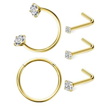 Imagem de Hoeudjo Anel de nariz em ferradura 18G de aço cirúrgico, argolas articuladas para nariz, 1,5 mm/2 mm/2,5 mm, anel de narina de cristal transparente para mulheres e homens, Metal, Zircônia cúbica