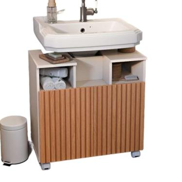 Imagem de Armário De Banheiro Gabinete Para Pia Oasis Encaixe No Banheiro Com 2 Portas (Off Ripado)