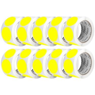 Imagem de Perco Etiquetas adesivas fluorescentes amarelas perfuradas de 5 cm — 10 rolos, 5.000 adesivos redondos — com adesivo permanente para organização, codificação de cores, etiquetagem de caixas, alertas