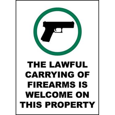 Imagem de Adesivos de vinil - Pacote - Adesivos de sinais de segurança e aviso e armazém - Placa de boas-vindas à propriedade de armas de fogo - pacote com 3 (8,9 cm x 12,7 cm)