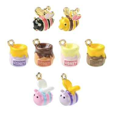 Imagem de UR URLIFEHALL 8 peças, 8 estilos, pingentes de abelha esmaltada, 3D, pingentes de pote de mel para colar faça você mesmo, pulseira, chaveiro, joias, artesanato