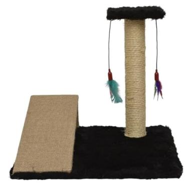 Imagem de Brinquedo para Gato Pet Arranhador Pena e Rampa Poste Sisal(Preto)