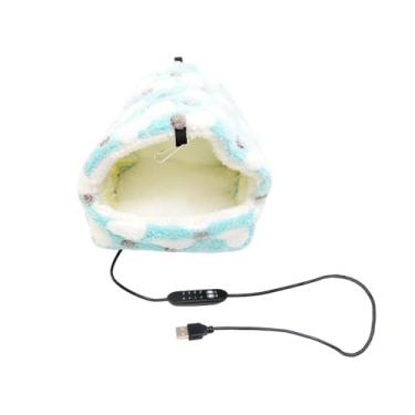 Imagem de FJMQHU Hamster Warm House Cama Macia Alimentado Por USB Gaiola Acessórios Rede Cabana de Lã para Esquilo Planador de açúcar Dwraf Hamster, Azul L