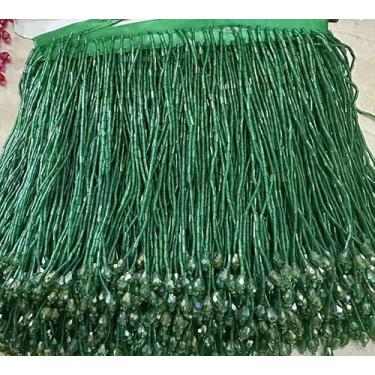 Imagem de Vestido de casamento feito à mão com contas de franja de franja e franja de qualidade premium, contas feitas à mão com pedra crytal para vestido de festa (verde)