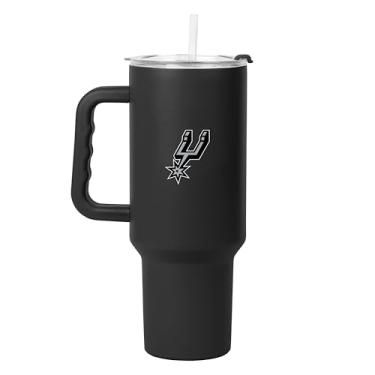 Imagem de FANMATS Copo NBA San Antonio Spurs 1,134 g com cabo de aço inoxidável – Acabamento em pó durável – Serve para a maioria dos porta-copos, copo NBA oficialmente licenciado – Vem com canudo