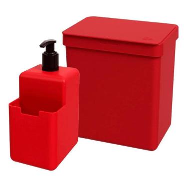 Imagem de 2X Kit Com Dispenser 500Ml E Lixeira De Pia 2,5 L Single Coz