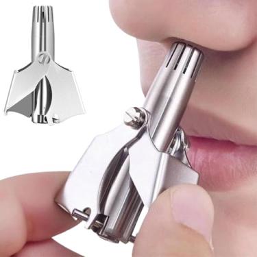 Imagem de Aparador de pelos do nariz manual de precisão: aço inoxidável, sem bateria e portátil - Inclui escova de limpeza (1 pacote)