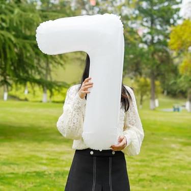 Imagem de Balão de creme número 7 de 81 cm para decoração de 1º aniversário, balões grandes autoinfláveis com números bege 0-9, balões brancos de hélio para mulheres, homens, artigos de festa de aniversário