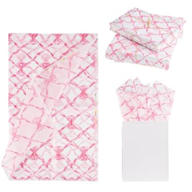 Imagem de Generic 30 peças de papel de seda para impressão de gravata borboleta rosa, folhas de papel de embrulho de 35 x 50 cm para embalagem de presente de aniversário