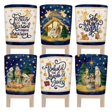 Imagem de Culudea Conjunto de 6 capas de cadeira de Natal, presépio de noite santa, capas traseiras para cadeira de jantar de Natal para cozinha, sala de jantar, igreja, decoração de festa de Natal
