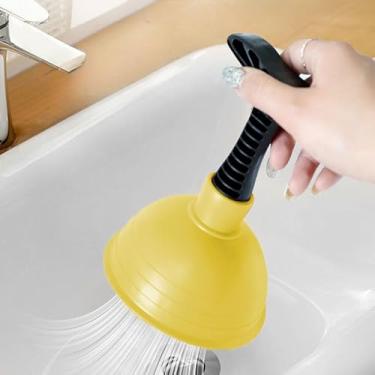 Imagem de Desentupidor de pia, êmbolo de drenagem universal com cabo curto, ferramenta poderosa para pia de cozinha, chuveiro, ralos de banheiro, amarelo