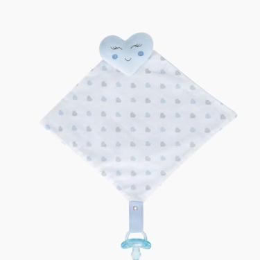 Imagem de Naninha Para Bebê Paninho Bichinho com Prendedor de Chupeta (Coração Azul)