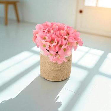 Imagem de Generic 1 planta artificial hortênsia em vaso de serapilheira plástico rosa 9 x 9 x 14 cm
