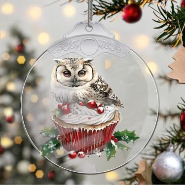 Imagem de Enfeites de Natal para pendurar em cristal de coruja, enfeites de árvore de Natal feitos à mão, decoração de carro e casa - presentes de Natal, decoração de artesanato em acrílico, ideias de troca de