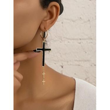 Imagem de Brincos pendentes de gota de cruz preta e dourada brincos de corrente de borla de ouro joias requintadas presentes de Natal, aniversário e dia das mães