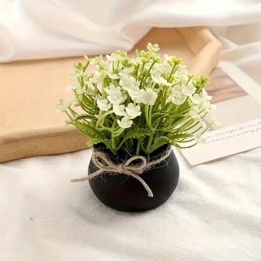 Imagem de Vaso de flores silvestres falsas flores artificiais arranjos florais falsos centros de mesa presentes de aniversário para ela (branco, 10 x 5 x 5 cm)