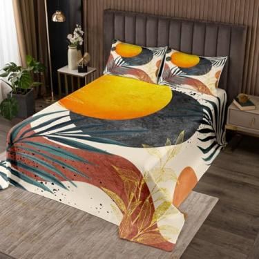 Imagem de Conjunto de colcha boêmio Queen de meados do século, abstrato moderno, minimalista, 3 peças, colcha acolchoada geométrica com 2 fronhas, decoração de quarto de meninos, colcha de cama macia