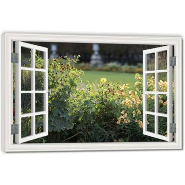 Imagem de Wildflowers In Full BloomImpressão artística em tela de ilusão de janela falsa, arte de parede com vista panorâmica real para sala de estar 50 x 75 cm emoldurada