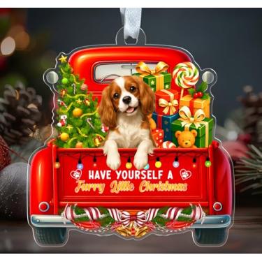 Imagem de Enfeite de acrílico Cavalier King Charles Spanielr - Have Yourself A Furry Little Christmas - Caminhão vermelho de Natal - Decoração festiva de Natal - Pendurar para árvore de Natal