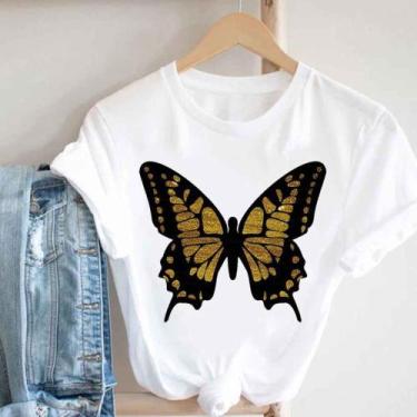 Imagem de Blusa T-shirt Camiseta Feminina Estampada -Borboleta- Várias Estampas 