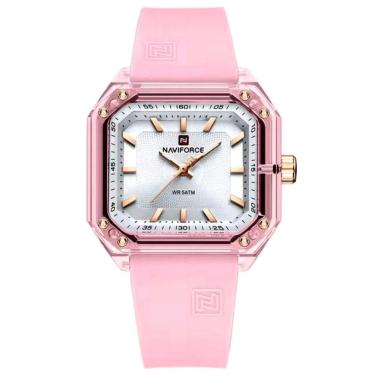 Imagem de Relógio Feminino Pulseira De Silicone Classico Quadrado Elegante Impermeável 50m Rosa