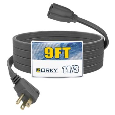 Imagem de Zorky Cabo De Extensão Cinza Com Plugue Plano 9 Pés, Para Aparelhos Serviço Pesado 14/3 Spt-3 3 Pinos Aterrados Segurança - Eletrodomésticos, Geladeiras, Aquecedores