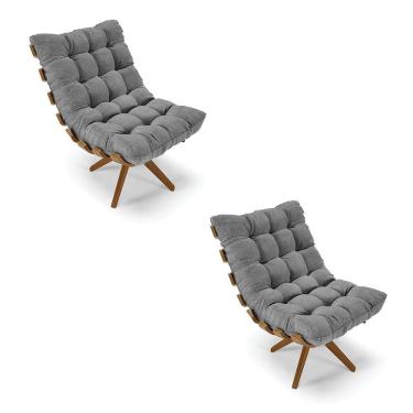 Imagem de Kit 02 Poltronas Giratória Costela Linho A26 Grafite