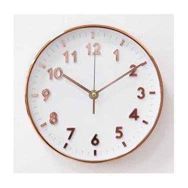 Imagem de Relógio de Parede Moderno Silencioso 20cm – Decoração para Escritório, Sala e Quarto com Design Minimalista(Rose/Branco)