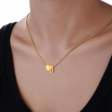 Imagem de Colar feminino com inicial de coração, pingente de letra A a Z, corrente de aço inoxidável banhada a ouro, joia minimalista para presente, 18+2in, Aço inoxidável, Sem Pedra Preciosa