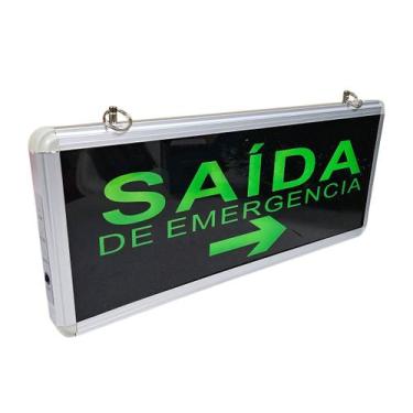 Imagem de Placa Sinalizaçao Saida Emergencia Dupla Face Bateria Recarregavel Led