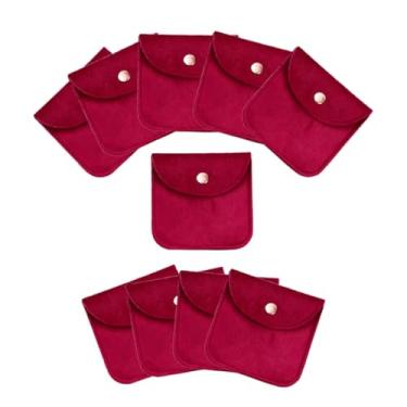 Imagem de 10 bolsas de armazenamento de joias de veludo com botão de pressão para anéis, brincos, colares (vermelho, grande)