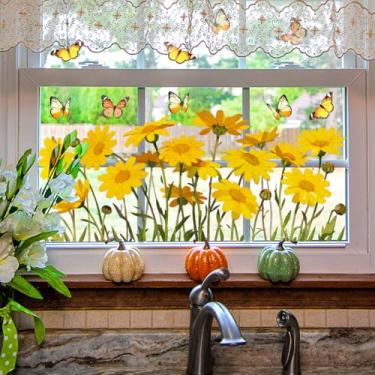 Imagem de Runtoo Adesivos de janela dupla face com flores, margarida, floral, borboleta, adesivos anticolisão para portas de vidro, prevenção de ataques de pássaros