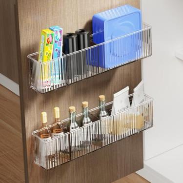 Imagem de Mustorn Pacote com 2 organizadores de porta de armário adesivos, organizadores de tampas, porta-temperos, recipientes de alimentos/tampas de copo para cozinha e banheiro montado na parede (acrílico)