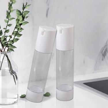 Imagem de 2 frascos de bomba sem ar de 50 ml, garrafa de viagem cosmética a vácuo para desinfetante para as mãos, óleo de cabelo, loção, creme facial