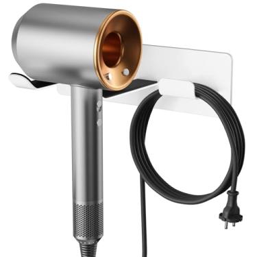 Imagem de BelleJoomu Suporte para secador de cabelo, suporte de parede compatível com difusor de sopro de aço inoxidável 304, adesivo organizador para banheiro, branco