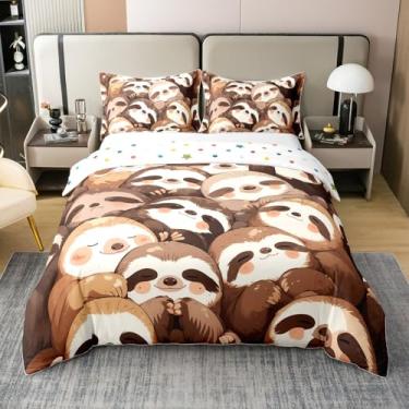 Imagem de Feelyou Capa de edredom infantil com desenho de preguiça 100% algodão, bicho-preguiça fofo, conjunto de cama solteiro, decoração de quarto de meninos, capa de edredom com estampa de preguiça, kawaii,